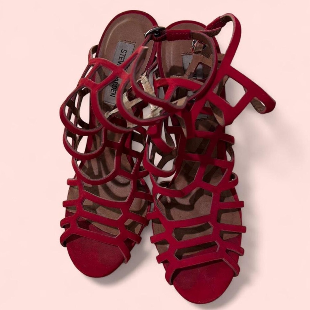 Steve Madden Suede Red Cage Sandals